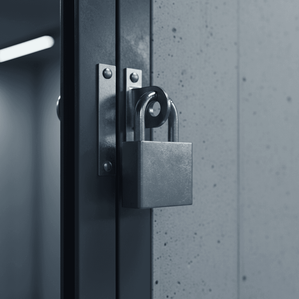 Secure padlock on storage unit